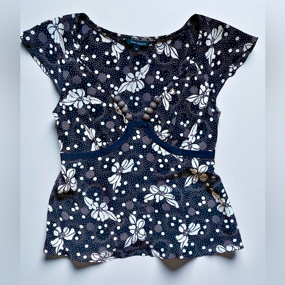 Tara Jarmon Black and White Floral Blouse